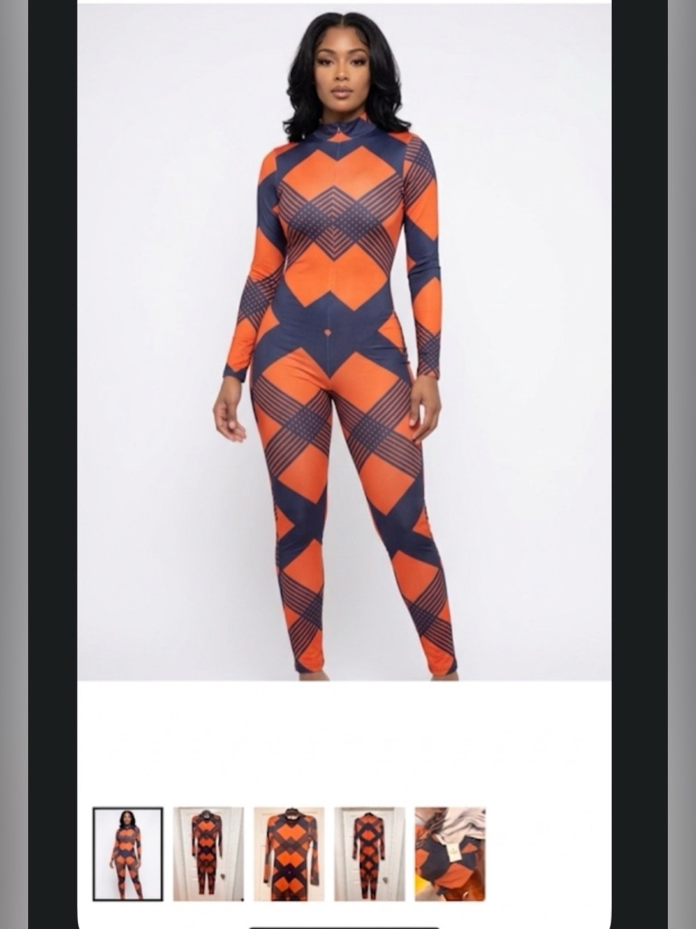 Orange & Black Geometric Long-Sleeve Jumpsuit size XS